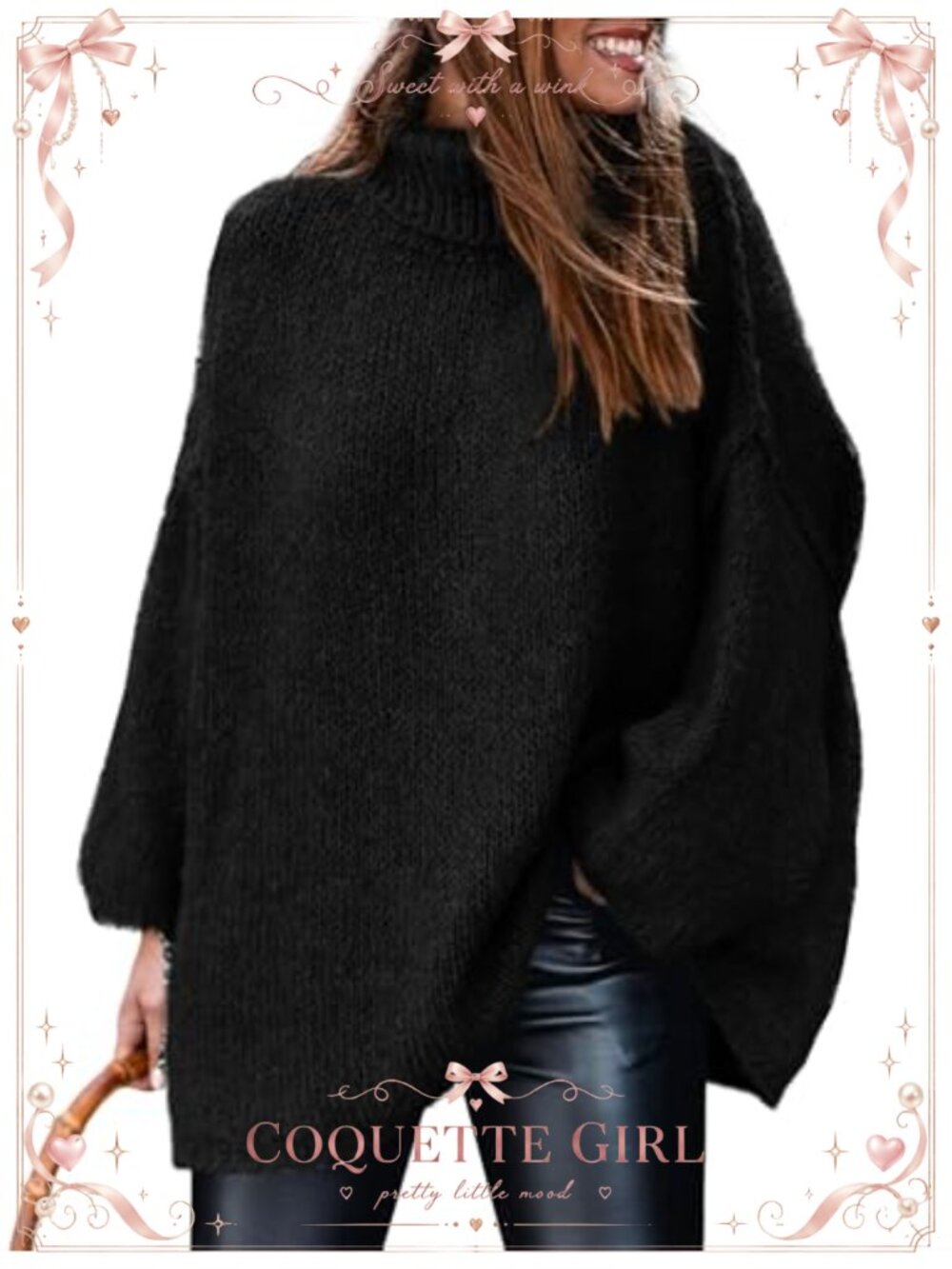 Women's Turtleneck Long Sleeve Chunky Knit Pullover Sweater